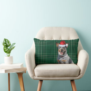 Dog Lover Christmas Cattle Dog Holiday Plaid Lumbar Pillow