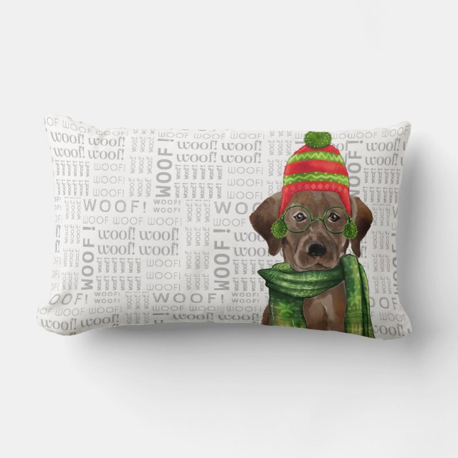 Dog Lover Christmas Chocolate Lab Lumbar Pillow (Front)