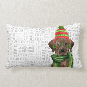 Dog Lover Christmas Chocolate Lab Lumbar Pillow