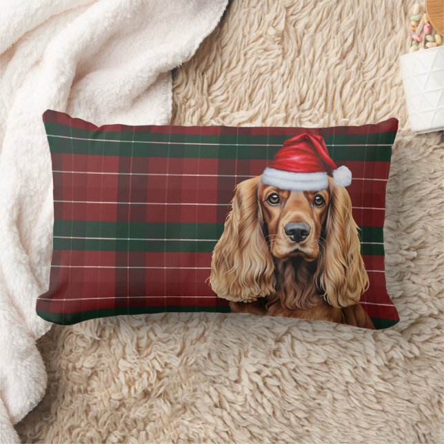 Dog Lover Christmas Cocker Spaniel Holiday Plaid Lumbar Pillow (Blanket)