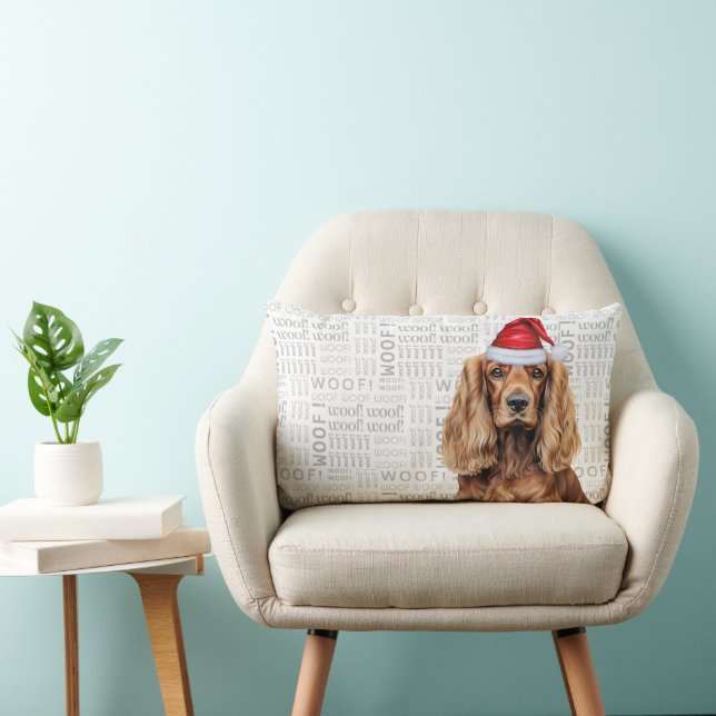 Dog Lover Christmas Cocker Spaniel Woof Holiday Lumbar Pillow (Chair)