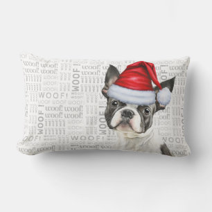 Dog Lover Christmas Cute Boston Terrier Holiday Lumbar Pillow