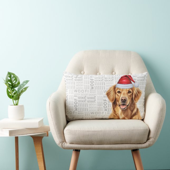 Dog Lover Christmas Cute Golden Retriever Holiday Lumbar Pillow (Chair)
