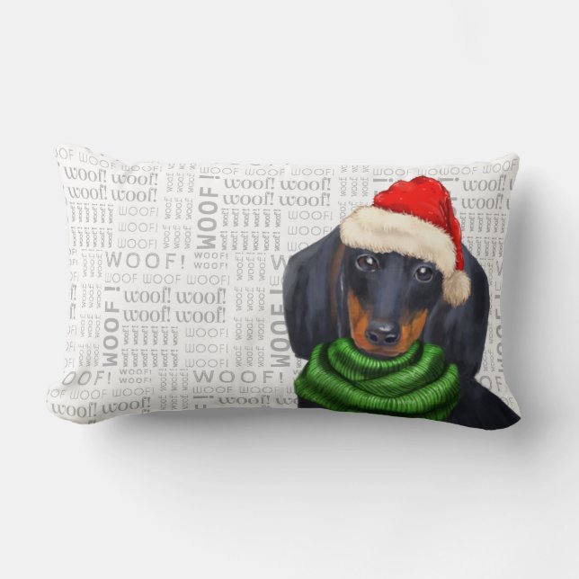 Dog Lover Christmas Dachshund Lumbar Pillow (Front)