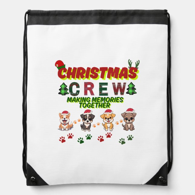 Dog Lover Christmas Family-Christmas crew dogs  Drawstring Bag (Front)