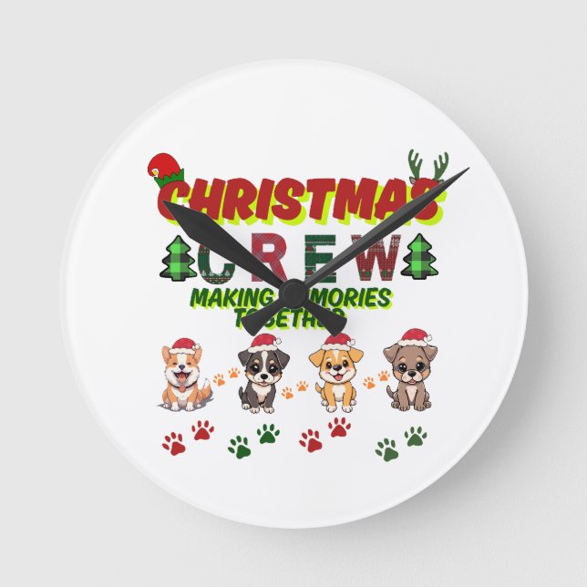Dog Lover Christmas Family-Christmas crew dogs  Round Clock (Front)