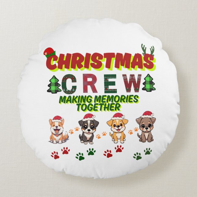 Dog Lover Christmas Family-Christmas crew dogs  Round Pillow (Front)