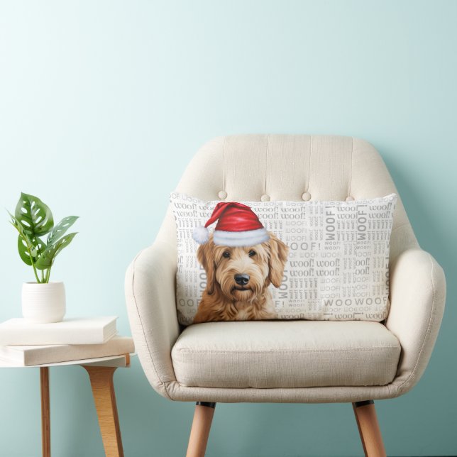 Dog Lover Christmas Goldendoodle in a Hat Lumbar Pillow (Chair)