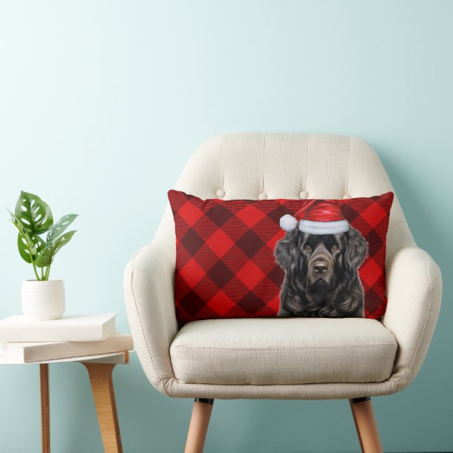 Dog Lover Christmas Newfoundland Holiday Plaid Lumbar Pillow (Chair)