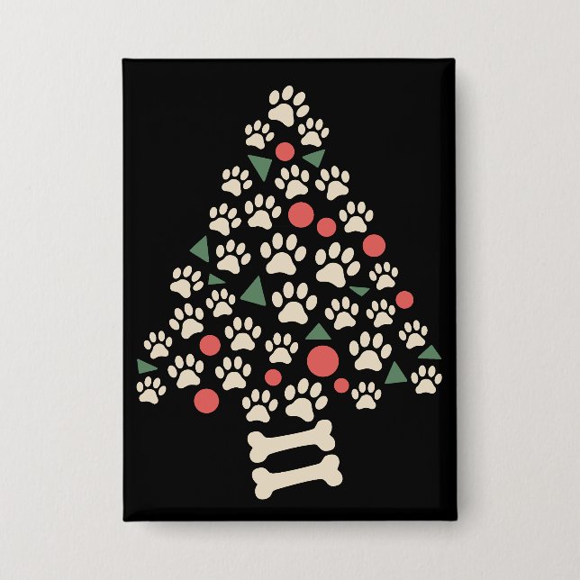Dog Lover Christmas Paw Tree Paws Holiday Gift Button (Front)