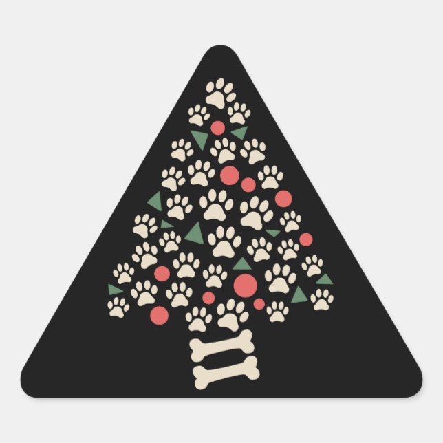 Dog Lover Christmas Paw Tree Paws Holiday Gift Triangle Sticker (Front)