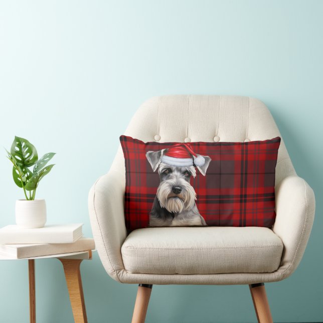Dog Lover Christmas Schnauzer Holiday Plaid Lumbar Pillow (Chair)