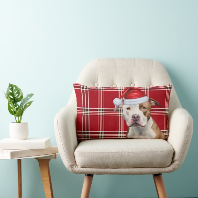 Dog Lover Christmas Staffordshire Holiday Plaid Lumbar Pillow (Chair)