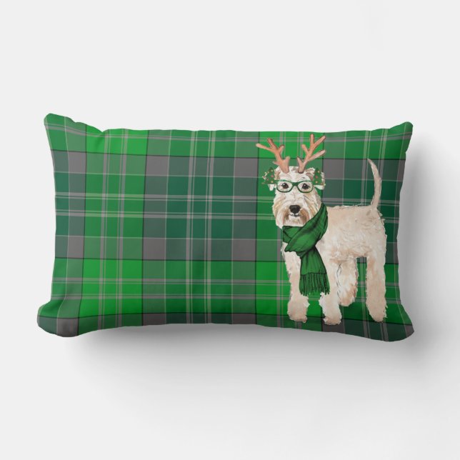 Dog Lover Christmas Wheaten Terrier Plaid Holiday Lumbar Pillow (Front)