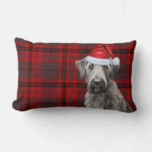 Dog Lover Christmas Wolfhound Red Holiday Plaid Lumbar Pillow