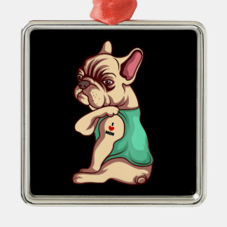 Dog Lover | Cool French Bulldog I Love Mom Tattoo Metal Ornament