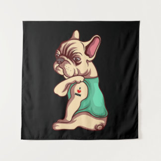 Dog Lover | Cool French Bulldog I Love Mom Tattoo Tapestry