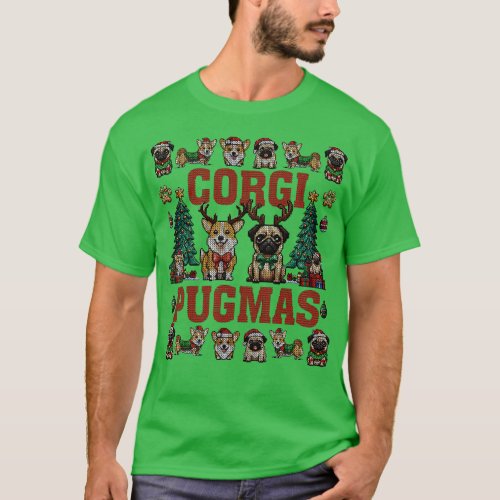 Dog Lover Corgi Pug Corgi Pugmas Merry Christmas D T_Shirt