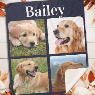 Dog Lover Custom 4 Photo Collage Monogram Sherpa Blanket