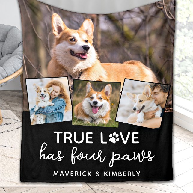 Dog Lover Custom 4 Photo Collage Pet True Love  Fleece Blanket (Creator Uploaded)