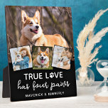 Dog Lover Custom 4 Photo Collage Pet True Love Plaque<br><div class="desc">True Love Has Four Paws! Celebrate your best friend with a custom unique dog photo collage plaque and keepsake. Surprise your favorite dog lover, whether is a birthday, Mother's day, valentines day, or Christmas with this cute love photo dog picture frame. This True Love with paw print design dog photo...</div>