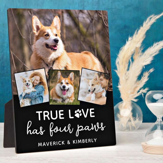 Dog Lover Custom 4 Photo Collage Pet True Love Plaque (Creator Uploaded)