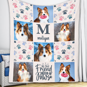 Dog Lover Custom 6 Pet Photos Paw Prints Quilt  Fleece Blanket