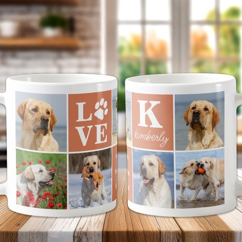 Dog Lover Custom 7 Photo Collage Boho Orange Coffee Mug