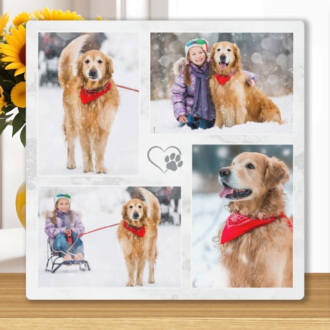 Dog Lover Custom Modern Pet Photo Collage Plaque (Creator Uploaded)