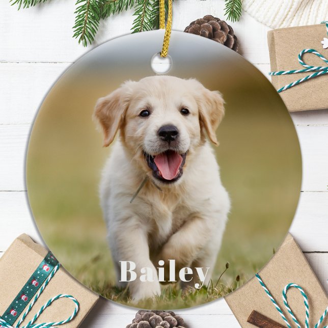 Dog Lover Custom Modern Simple Pet Photo Ceramic Ornament (Creator Uploaded)