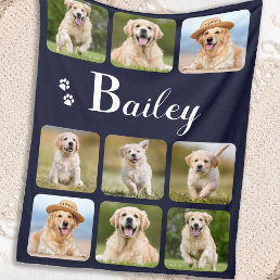 Dog Lover Custom Pet Photo Collage Monogram Name Fleece Blanket