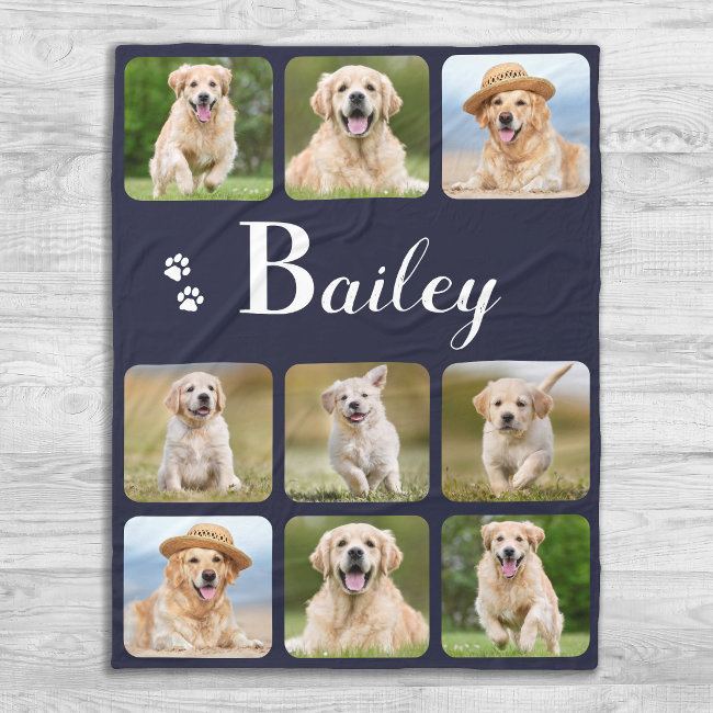 Dog Lover Custom Pet Photo Collage Monogram Name Fleece Blanket