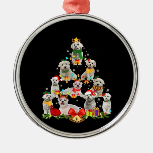 Dog Lover  Cute Maltese Christmas Tree Metal Ornament