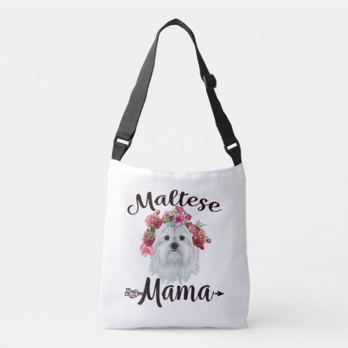 Dog Lover  Cute Maltese Mama Dog Flowers Florals Crossbody Bag