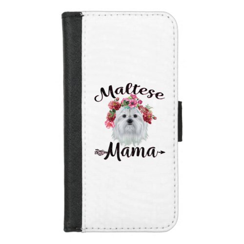 Dog Lover  Cute Maltese Mama Dog Flowers Florals iPhone 87 Wallet Case