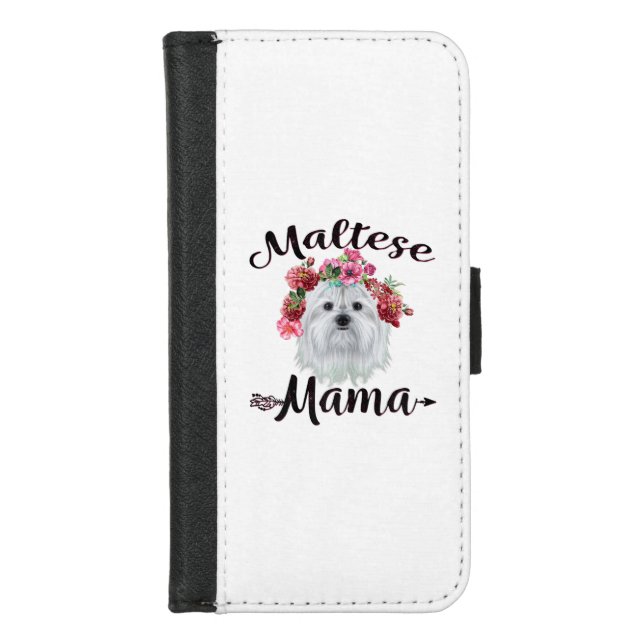 Dog Lover | Cute Maltese Mama Dog Flowers Florals iPhone Wallet Case (Front)