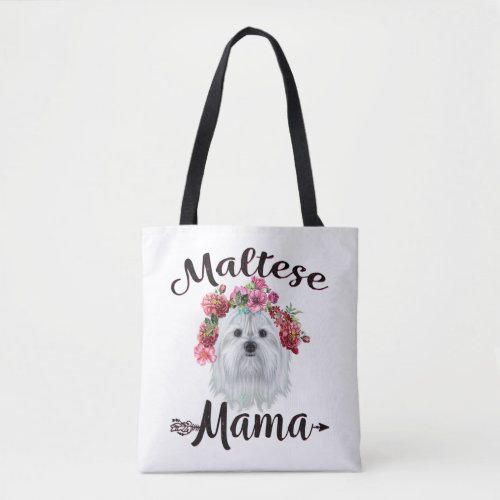 Dog Lover  Cute Maltese Mama Dog Flowers Florals Tote Bag