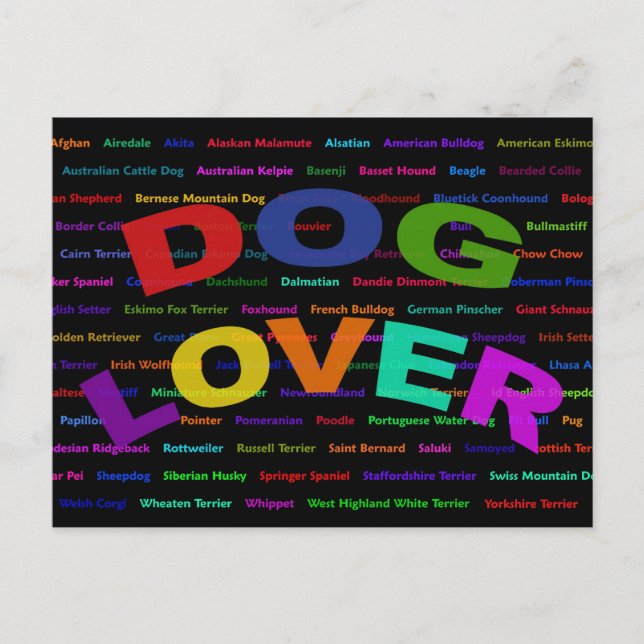 Dog Lover Dog Breeds Postcard (Front)