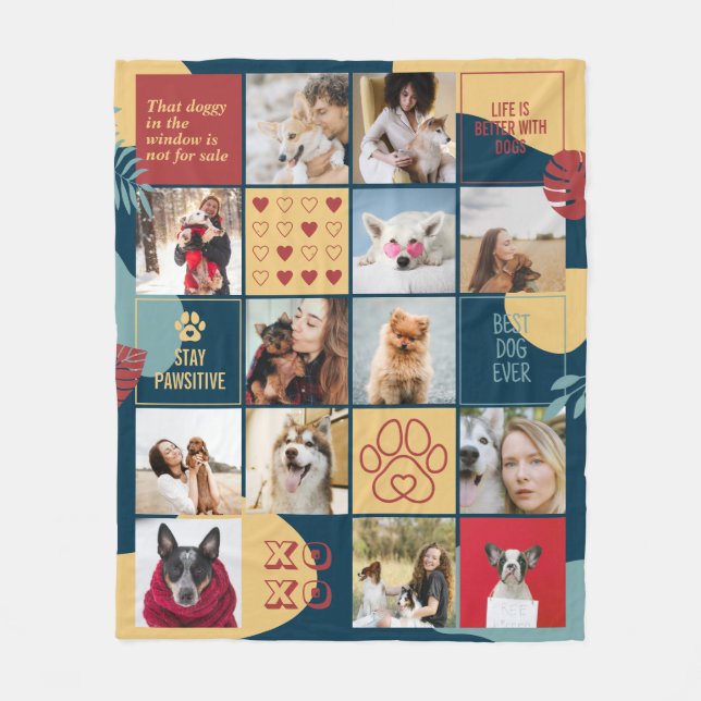 Dog Lover Dog Mom Cute Pet Photo Collage Retro Fleece Blanket (Front)