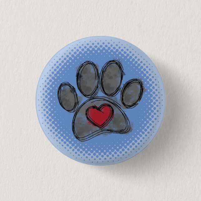 Dog Lover Drawing Watercolor Halftone Print Button (Front)