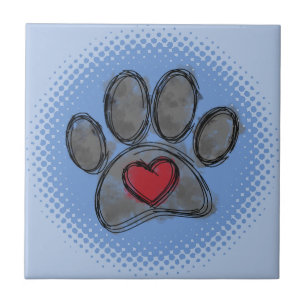 Dog Lover Drawing Watercolor Halftone Print Ceramic Tile