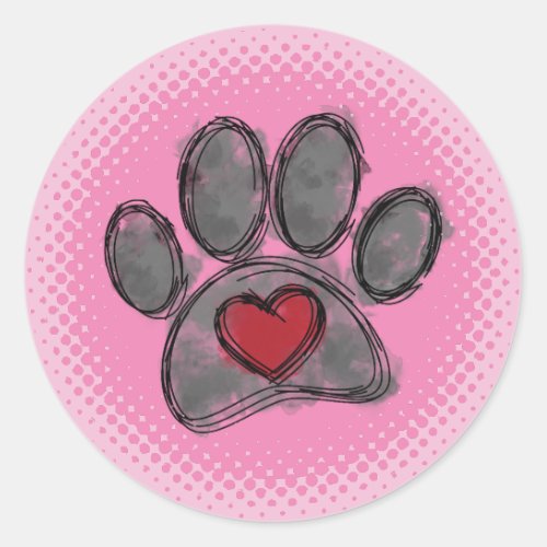 Dog Lover Drawing Watercolor Halftone Print Classic Round Sticker