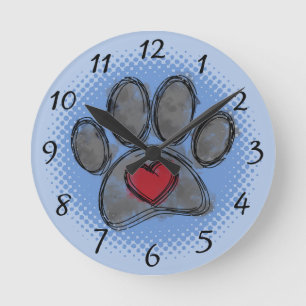 Dog Lover Drawing Watercolor Halftone Print Round Clock