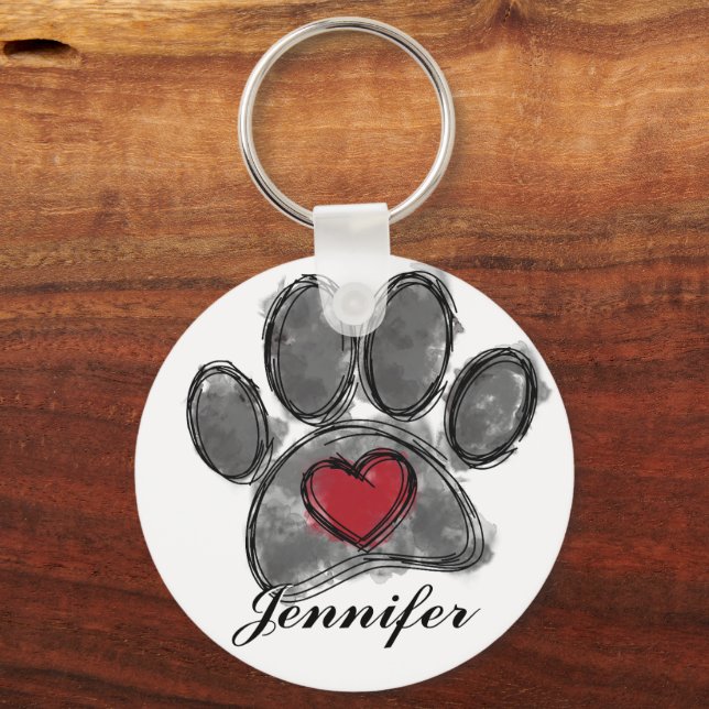 Dog Lover Drawing Watercolor Keychain (Front)