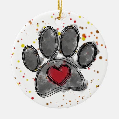 Dog Lover Drawing Watercolor Paint Splatter Ceramic Ornament