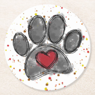 Dog Lover Drawing Watercolor Paint Splatter Round Paper Coaster