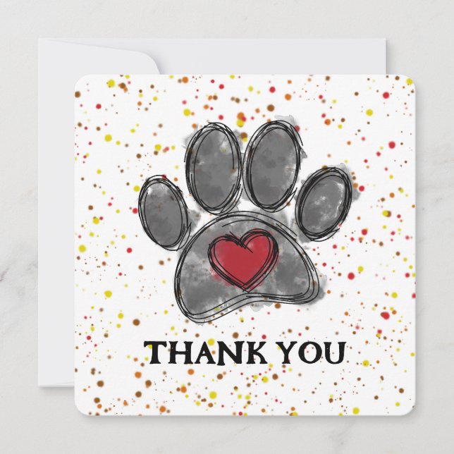 Dog Lover Drawing Watercolor Paint Splatter Thank You Card (Front)