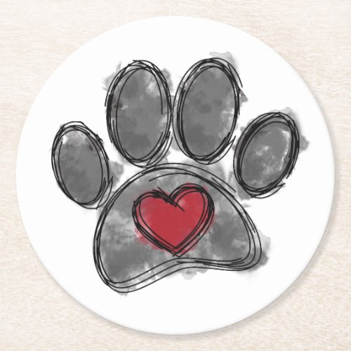 Dog Lover Drawing Watercolor Round Paper Coaster