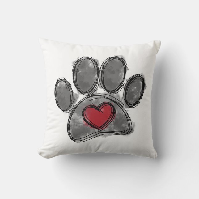 Dog Lover Drawing Watercolor Throw Pillow (Front)