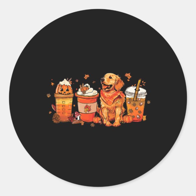 Dog Lover Fall Coffee Pumpkin Spice Latte Iced Aut Classic Round Sticker (Front)